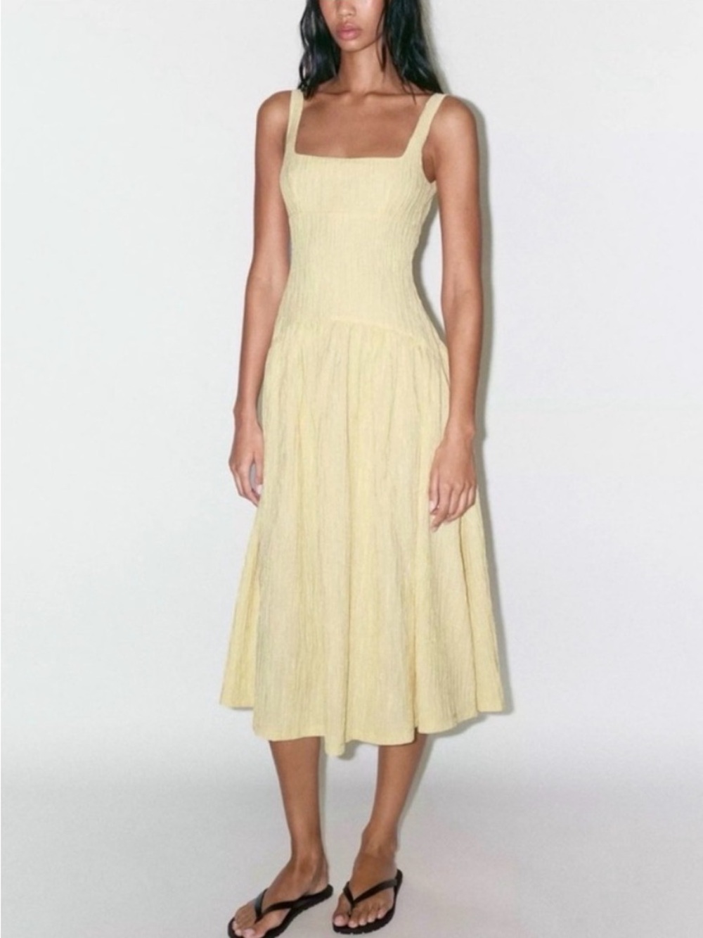 Zara Textured Butter Yellow Midi Dress